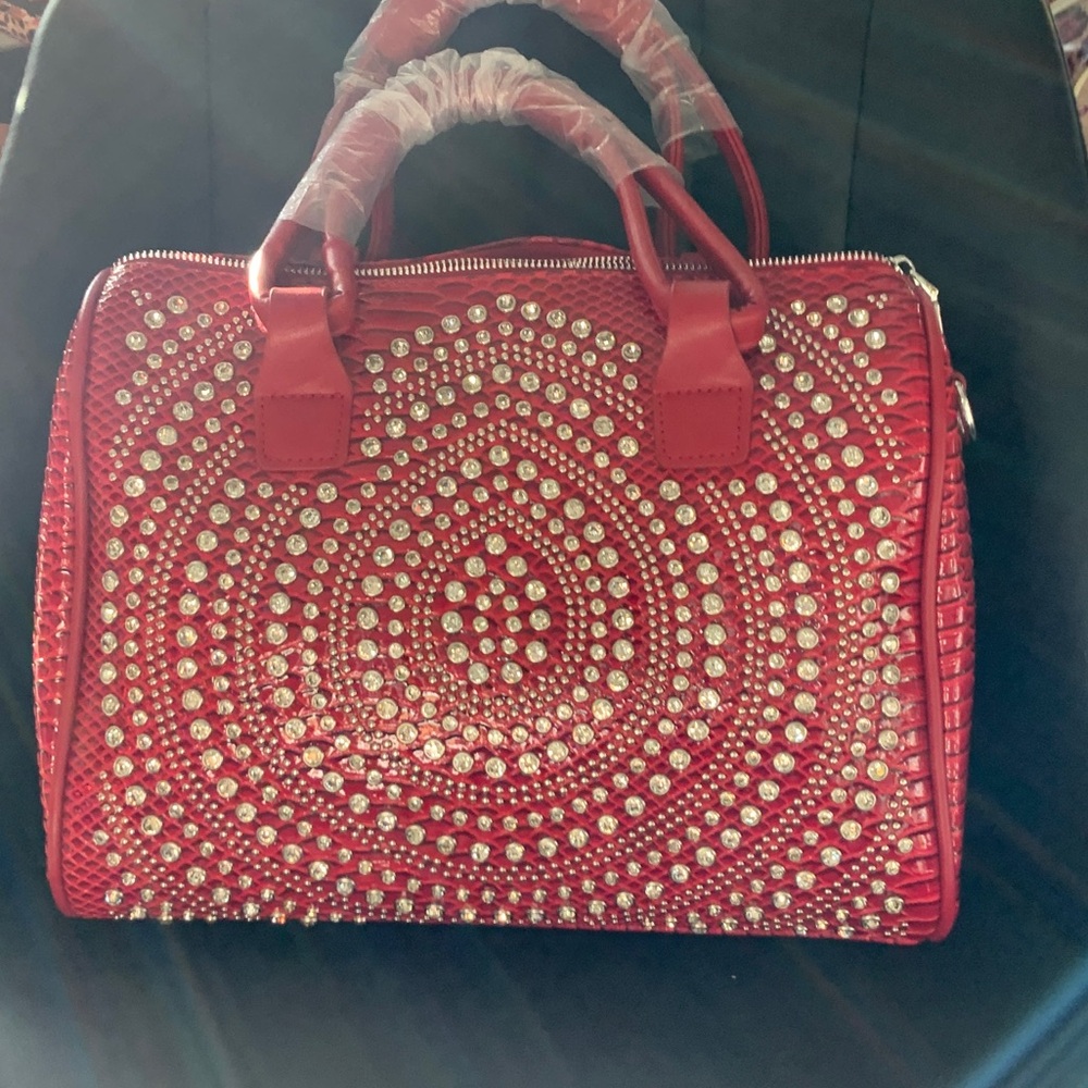 Red Rhinestone Dome Satchel Bag - Stylish Women's Handbag